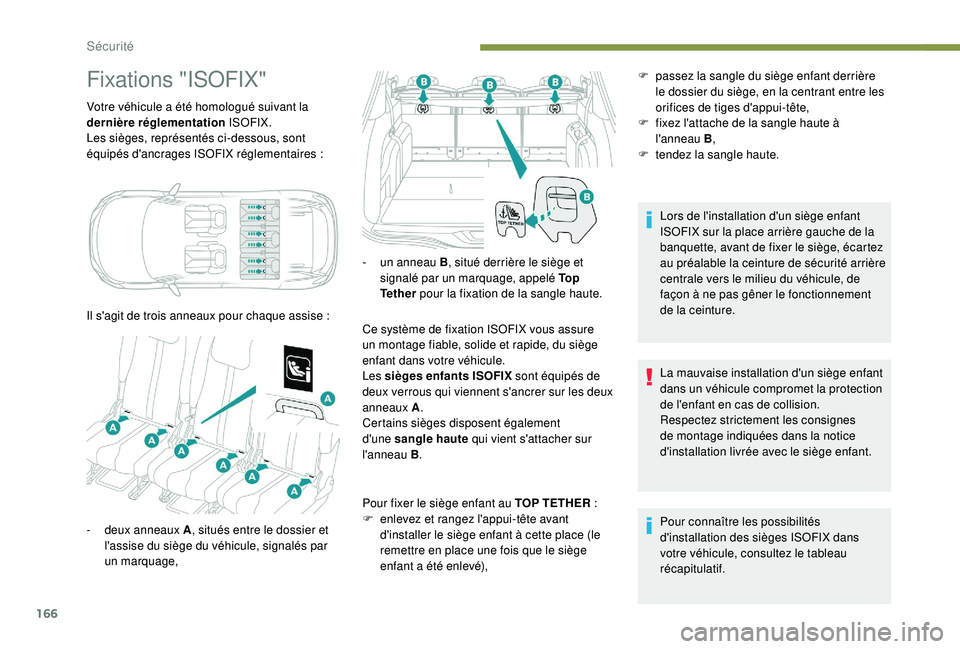 PEUGEOT 5008 2017 Manuel du propriétaire (in French) 166
Fixations "ISOFIX"
Votre véhicule a été homologué suivant la
dernière réglementation ISOFIX.
Les sièges, représentés ci-dessous, sont
équipés d'ancrages ISOFIX réglementa PEUGEOT 5008 2017 Manuel du propriétaire (in French) 166
Fixations "ISOFIX"
Votre véhicule a été homologué suivant la
dernière réglementation ISOFIX.
Les sièges, représentés ci-dessous, sont
équipés d'ancrages ISOFIX réglementa