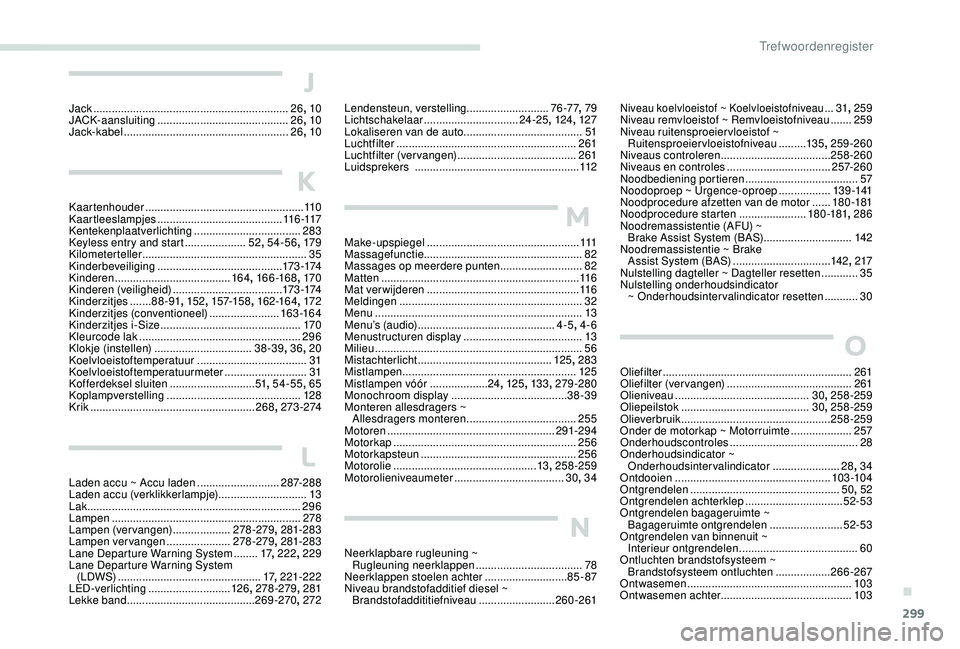 PEUGEOT 5008 2017  Instructieboekje (in Dutch) 299
Niveau koelvloeistof ~ Koelvloeistofniveau ...31 , 259
Niveau remvloeistof ~ Remvloeistofniveau ....... 25
9
Niveau ruitensproeiervloeistof ~  Ruitensproeiervloeistofniveau
 

......... 13 5, 259-
