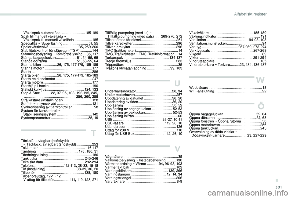 PEUGEOT 5008 2017 Bruksanvisningar (in Swedish) 301
Växelväljare.............................................. 185 -189
Växlingsindikator ............................................. 191
Ventilation
......................................... PEUGEOT 5008 2017 Bruksanvisningar (in Swedish) 301
Växelväljare.............................................. 185 -189
Växlingsindikator ............................................. 191
Ventilation
.........................................