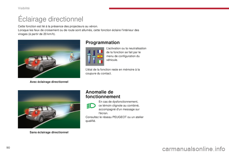 PEUGEOT 5008 2016 Manuel du propriétaire (in French) 90
Éclairage directionnel
Avec éclairage directionnel
Sans éclairage directionnel
Programmation
Anomalie de
fonctionnement
L'activation ou la neutralisation
de la fonction se fait par le
men PEUGEOT 5008 2016 Manuel du propriétaire (in French) 90
Éclairage directionnel
Avec éclairage directionnel
Sans éclairage directionnel
Programmation
Anomalie de
fonctionnement
L'activation ou la neutralisation
de la fonction se fait par le
men