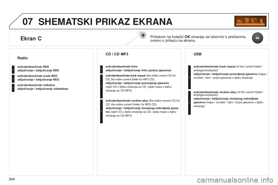 PEUGEOT 5008 2016 Upute Za Rukovanje (in Croatian) 07
344
5008_HR_CHAP12C_RD45_ED01_2015
SHEMATSKI PRIKAZ EKRANA
activate/deactivate RDS
uključivanje / isključivanje RDS
activate/deactivate mode REG
uključivanje / isključivanje REG
activate/dea PEUGEOT 5008 2016 Upute Za Rukovanje (in Croatian) 07
344
5008_HR_CHAP12C_RD45_ED01_2015
SHEMATSKI PRIKAZ EKRANA
activate/deactivate RDS
uključivanje / isključivanje RDS
activate/deactivate mode REG
uključivanje / isključivanje REG
activate/dea