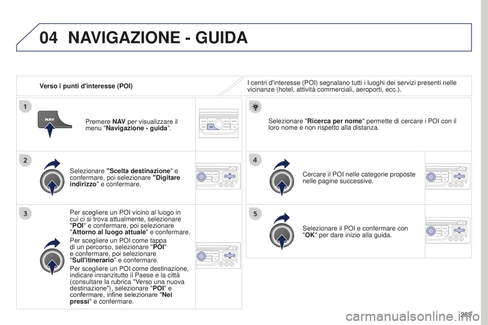 PEUGEOT 5008 2016  Manuale duso (in Italian) 04
283
5008_it_Chap12b_RT6-2-8_ed01-2015
Verso i punti d'interesse (POI)I centri d'interesse (POI) segnalano tutti i luoghi dei servizi presen\
ti nelle 
vicinanze (hotel, attività commercial