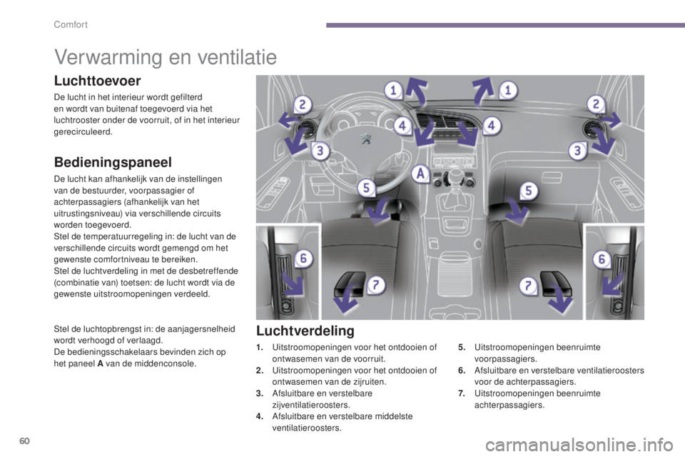 PEUGEOT 5008 2016 Instructieboekje (in Dutch) 60
5008_nl_Chap03_confort_ed01-2015
Verwarming en ventilatie
Bedieningspaneel
De lucht kan afhankelijk van de instellingen
van de bestuurder, voorpassagier of
achterpassagiers (afhankelijk van het
PEUGEOT 5008 2016 Instructieboekje (in Dutch) 60
5008_nl_Chap03_confort_ed01-2015
Verwarming en ventilatie
Bedieningspaneel
De lucht kan afhankelijk van de instellingen
van de bestuurder, voorpassagier of
achterpassagiers (afhankelijk van het