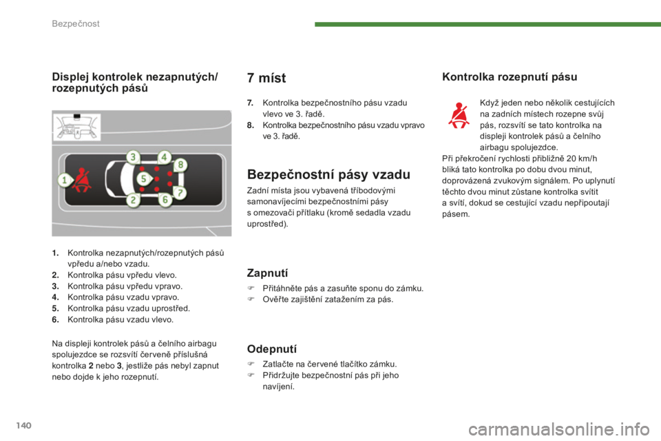 PEUGEOT 5008 2016 Návod na použití (in Czech) 140
5008_cs_Chap07_securite_ed01-2015
1. Kontrolka nezapnutých/rozepnutých pásů vpředu a/nebo vzadu.
2.
K
ontrolka pásu vpředu vlevo.
3.
K
ontrolka pásu vpředu vpravo.
4.
K
ontrolka pá PEUGEOT 5008 2016 Návod na použití (in Czech) 140
5008_cs_Chap07_securite_ed01-2015
1. Kontrolka nezapnutých/rozepnutých pásů vpředu a/nebo vzadu.
2.
K
ontrolka pásu vpředu vlevo.
3.
K
ontrolka pásu vpředu vpravo.
4.
K
ontrolka pá