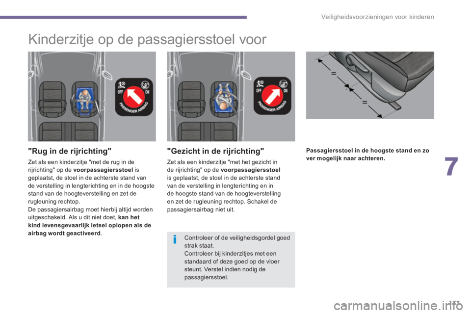 PEUGEOT 5008 2014  Instructieboekje (in Dutch) 7
Veiligheidsvoorzieningen voor kinderen
133
   
 
 
 
 
 
 
 
 
 
 
Passagiersstoel in de hoogste stand en zo 
ver mogelijk naar achteren. 
 
 
  
 
"Gezicht in de rijrichting" 
 
Zet als een kinderz