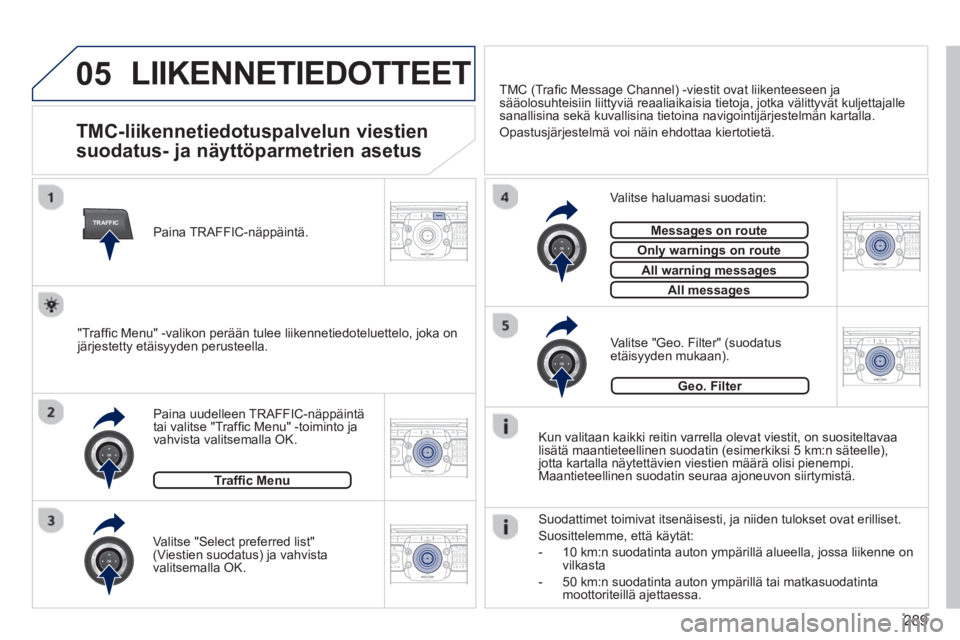 PEUGEOT 5008 2014  Omistajan Käsikirja (in Finnish) 289
05
TRAFFIC
2ABC3DEF5JKL4GHI6MNO8TUV7PQRS9WXYZ0*#
1RADIO MEDIANAV TRAFFIC
SETUPADDR
BOOK
2ABC3DEF5JKL4GHI6MNO8TUV7PQRS9WXYZ0*#
1RADIO MEDIANAV TRAFFIC
SETUPADDR
BOOK
2ABC3DEF5JKL4GHI6MNO8TUV7PQRS9W