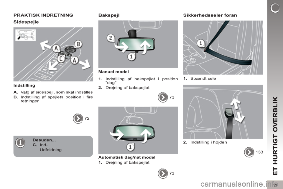 PEUGEOT 5008 2013 Brugsanvisning (in Danish) 13
PRAKTISK INDRETNING
Sidespe
jle
Indstilling
A.
Valg af sidespejl, som skal indstilles
B.
Indstilling af spejlets position i fire
retninger
72
Bakspejl
Manuel mode PEUGEOT 5008 2013 Brugsanvisning (in Danish) 13
PRAKTISK INDRETNING
Sidespe
jle
Indstilling
A.
Valg af sidespejl, som skal indstilles
B.
Indstilling af spejlets position i fire
retninger
72
Bakspejl
Manuel mode