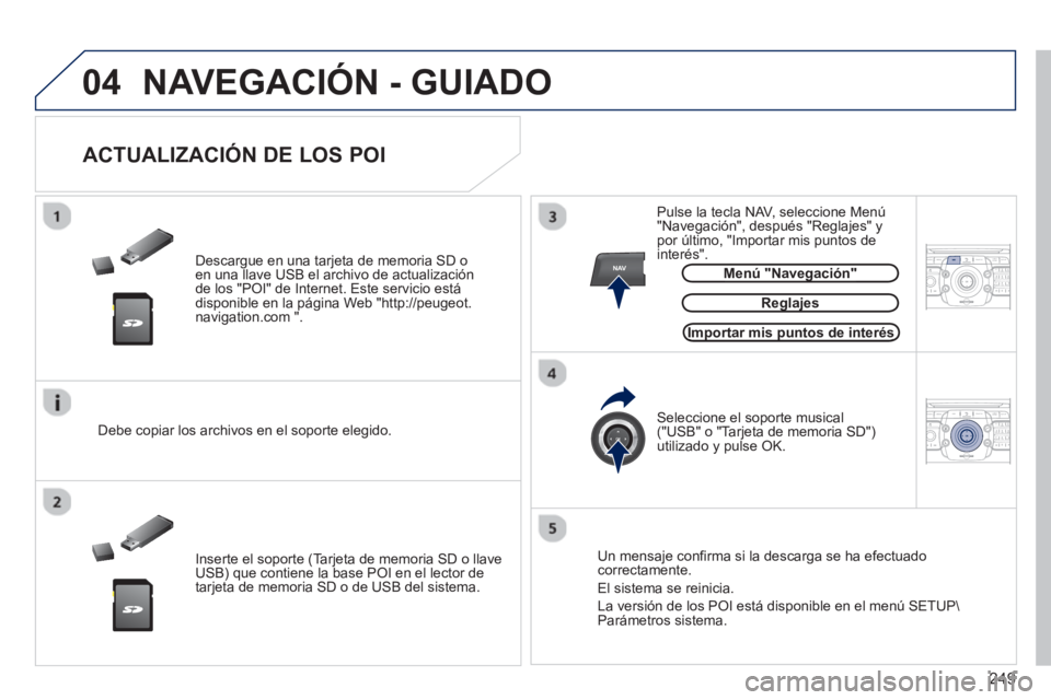 PEUGEOT 5008 2013 Manual del propietario (in Spanish) 249
04
NAV2ABC3DEF5JKL4GHI6MNO8TUV7PQRS9WXYZ0*#
1RADIO MEDIANAV TRAFFIC
SETUPADDR
BOOK
2ABC3DEF5JKL4GHI6MNO8TUV7PQRS9WXYZ0*#
1RADIO MEDIANAV TRAFFIC
SETUPADDR
BOOK
NAVEGACIÓN - GUIADO
Descargu PEUGEOT 5008 2013 Manual del propietario (in Spanish) 249
04
NAV2ABC3DEF5JKL4GHI6MNO8TUV7PQRS9WXYZ0*#
1RADIO MEDIANAV TRAFFIC
SETUPADDR
BOOK
2ABC3DEF5JKL4GHI6MNO8TUV7PQRS9WXYZ0*#
1RADIO MEDIANAV TRAFFIC
SETUPADDR
BOOK
NAVEGACIÓN - GUIADO
Descargu