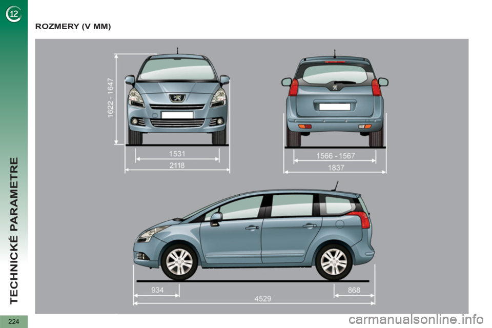 PEUGEOT 5008 2013  Návod na použitie (in Slovakian) TECHNICKÉ PARAMETRE
224
ROZMERY (V MM)  