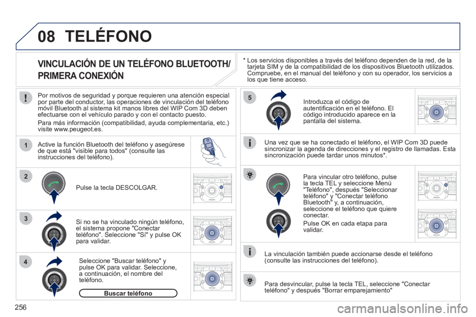 PEUGEOT 5008 2012  Manual del propietario (in Spanish) 256
08
1
4
5
3
2
2ABC3DEF5JKL4GHI6MNO8TUV7PQRS9WXYZ0*#
1RADIO MEDIANAV ESC TRAFFIC
SETUPADDR
BOOK
2ABC3DEF5JKL4GHI6MNO8TUV7PQRS9WXYZ0*#
1RADIO MEDIANAV ESC TRAFFIC
SETUPADDR
BOOK
2ABC3DEF5JKL4GHI6MNO8