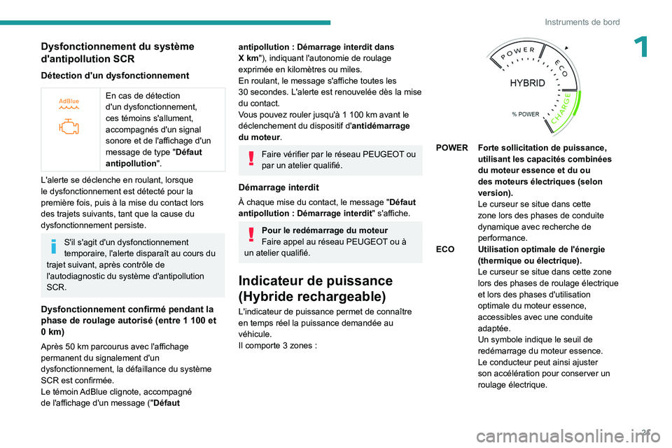 PEUGEOT 508 2023 Manuel du propriétaire (in French) 21
Instruments de bord
1Dysfonctionnement du système
d'antipollution SCR
Détection d'un dysfonctionnement
En cas de détection
d'un dysfonctionnement,
ces témoins s'allument, PEUGEOT 508 2023 Manuel du propriétaire (in French) 21
Instruments de bord
1Dysfonctionnement du système
d'antipollution SCR
Détection d'un dysfonctionnement
En cas de détection
d'un dysfonctionnement,
ces témoins s'allument,