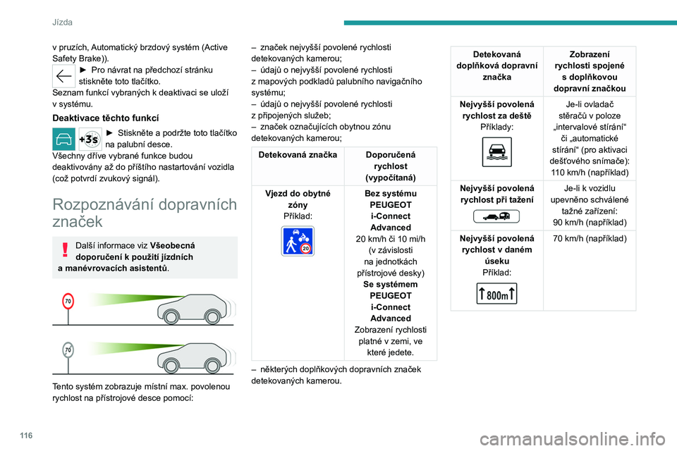 PEUGEOT 508 2023 Návod na použití (in Czech) 11 6
Jízda
v pruzích, Automatický brzdový systém (Active
Safety Brake)).
► Pro návrat na předchozí stránku
stiskněte toto tlačítko.
Seznam funkcí vybraných k
deaktivaci se uloží PEUGEOT 508 2023 Návod na použití (in Czech) 11 6
Jízda
v pruzích, Automatický brzdový systém (Active
Safety Brake)).
► Pro návrat na předchozí stránku
stiskněte toto tlačítko.
Seznam funkcí vybraných k
deaktivaci se uloží
