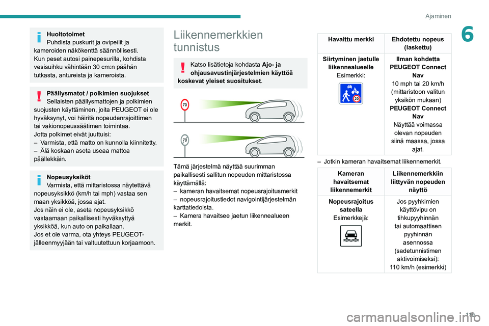 PEUGEOT 508 2021 Omistajan Käsikirja (in Finnish) 11 9
Ajaminen
6Huoltotoimet
Puhdista puskurit ja ovipeilit ja
kameroiden näkökenttä säännöllisesti.
Kun peset autosi painepesurilla, kohdista
vesisuihku vähintään 30
cm:n päähän
tutka PEUGEOT 508 2021 Omistajan Käsikirja (in Finnish) 11 9
Ajaminen
6Huoltotoimet
Puhdista puskurit ja ovipeilit ja
kameroiden näkökenttä säännöllisesti.
Kun peset autosi painepesurilla, kohdista
vesisuihku vähintään 30
cm:n päähän
tutka