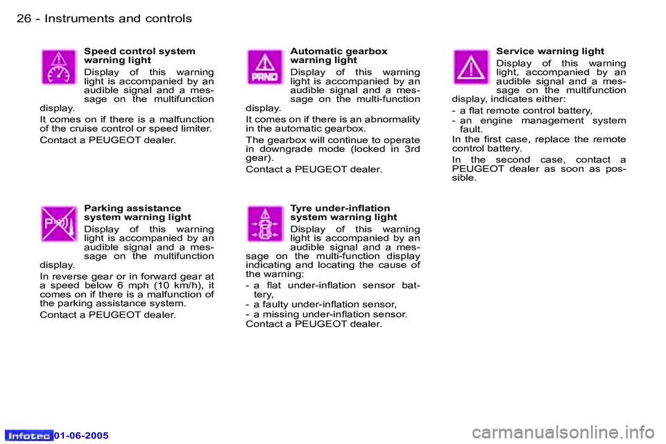 PEUGEOT 607 2005.5 Owners Manual �2�6 �-�I�n�s�t�r�u�m�e�n�t�s� �a�n�d� �c�o�n�t�r�o�l�s
�0�1�-�0�6�-�2�0�0�5
�2�7
�-�I�n�s�t�r�u�m�e�n�t�s� �a�n�d� �c�o�n�t�r�o�l�s
�0�1�-�0�6�-�2�0�0�5
�S�e�r�v�i�c�e� �w�a�r�n�i�n�g� �l�i�g�h�t 
�D