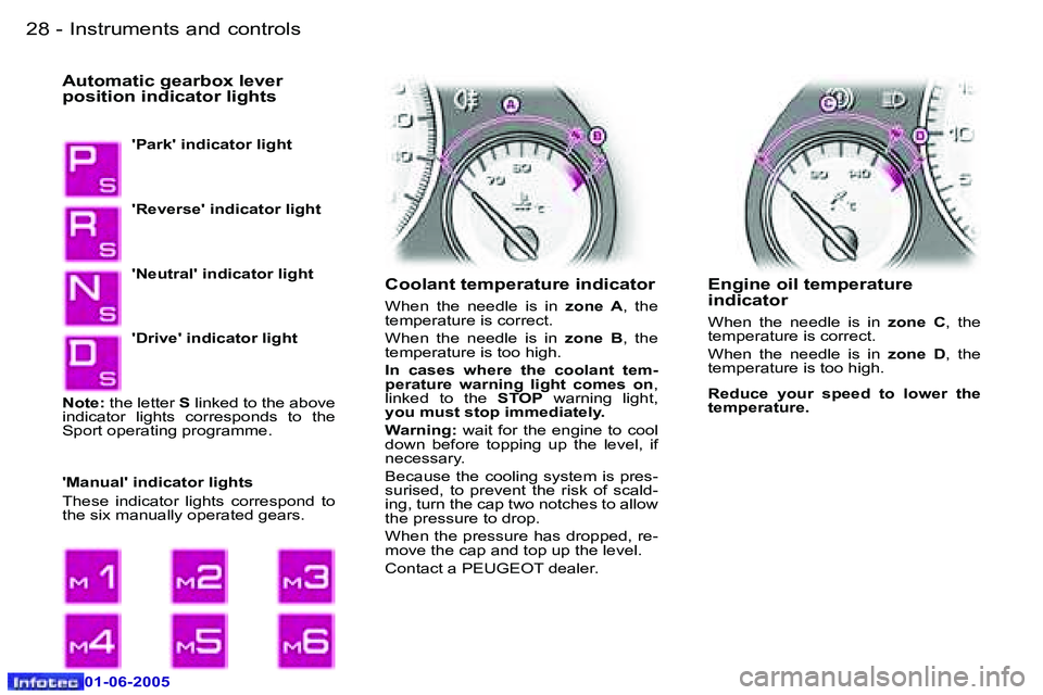 PEUGEOT 607 2005.5 Owners Manual �2�8 �-�I�n�s�t�r�u�m�e�n�t�s� �a�n�d� �c�o�n�t�r�o�l�s
�0�1�-�0�6�-�2�0�0�5
�2�9
�-�I�n�s�t�r�u�m�e�n�t�s� �a�n�d� �c�o�n�t�r�o�l�s
�0�1�-�0�6�-�2�0�0�5
�E�n�g�i�n�e� �o�i�l� �t�e�m�p�e�r�a�t�u�r�e� 