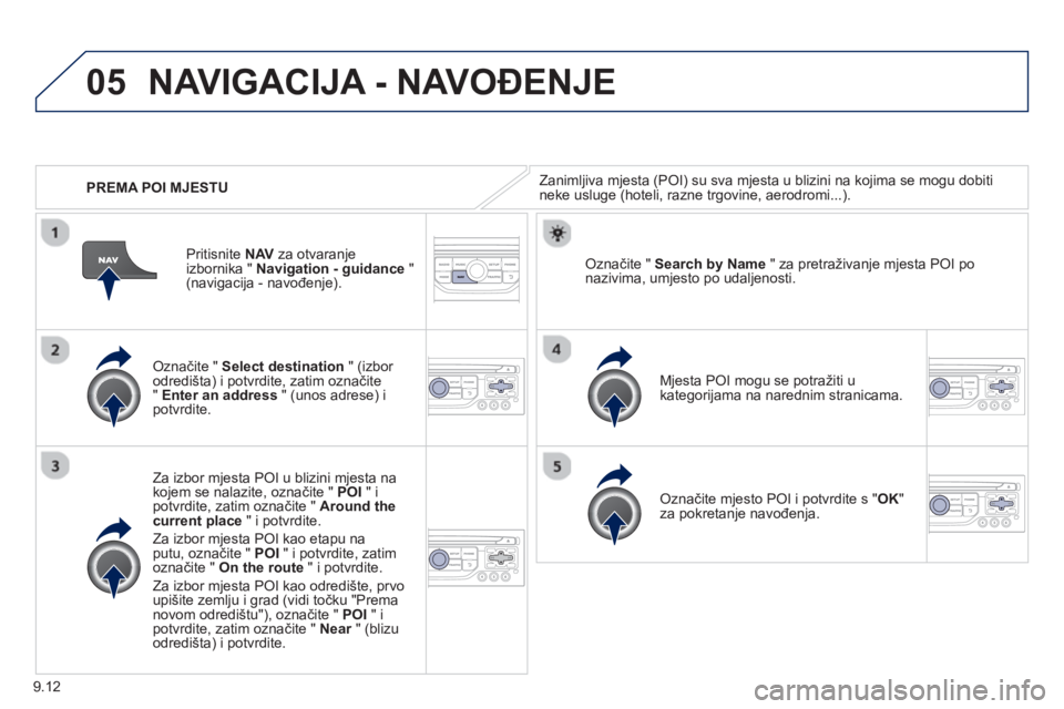 PEUGEOT 807 2013 Upute Za Rukovanje (in Croatian) 9.12
05
PREMA POI MJESTU
NAVIGACIJA - NAVOĐENJE
Zanimljiva mjesta (POI) su sva mjesta u blizini na kojima se mogu dobiti neke usluge (hoteli, razne trgovine, aerodromi...).
Označite " PEUGEOT 807 2013 Upute Za Rukovanje (in Croatian) 9.12
05
PREMA POI MJESTU
NAVIGACIJA - NAVOĐENJE
Zanimljiva mjesta (POI) su sva mjesta u blizini na kojima se mogu dobiti neke usluge (hoteli, razne trgovine, aerodromi...).
Označite "