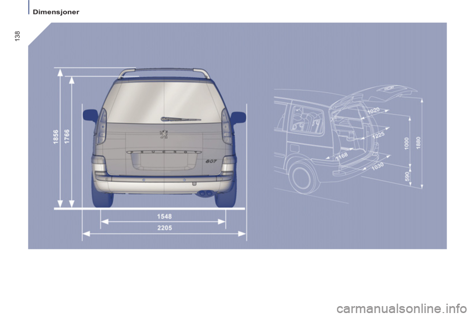 PEUGEOT 807 2013  Instruksjoner for bruk (in Norwegian) 138
  Dimensjoner  