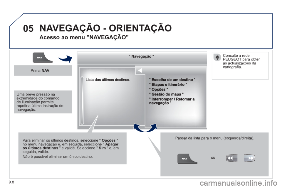 PEUGEOT 807 2013  Manual de utilização (in Portuguese) 9.8
05
""""""""""""gçgçgçgçgçNavegaçãoNavegaçãoNavegaçãoNavegaçãoNavegaçãoNavegaçãoNavegaçãoNavegaçãoNavegaçãoNavegaçãoNavegaçãoNavegaçãoNavegaçãoNãNãNãNãNãNãNãN