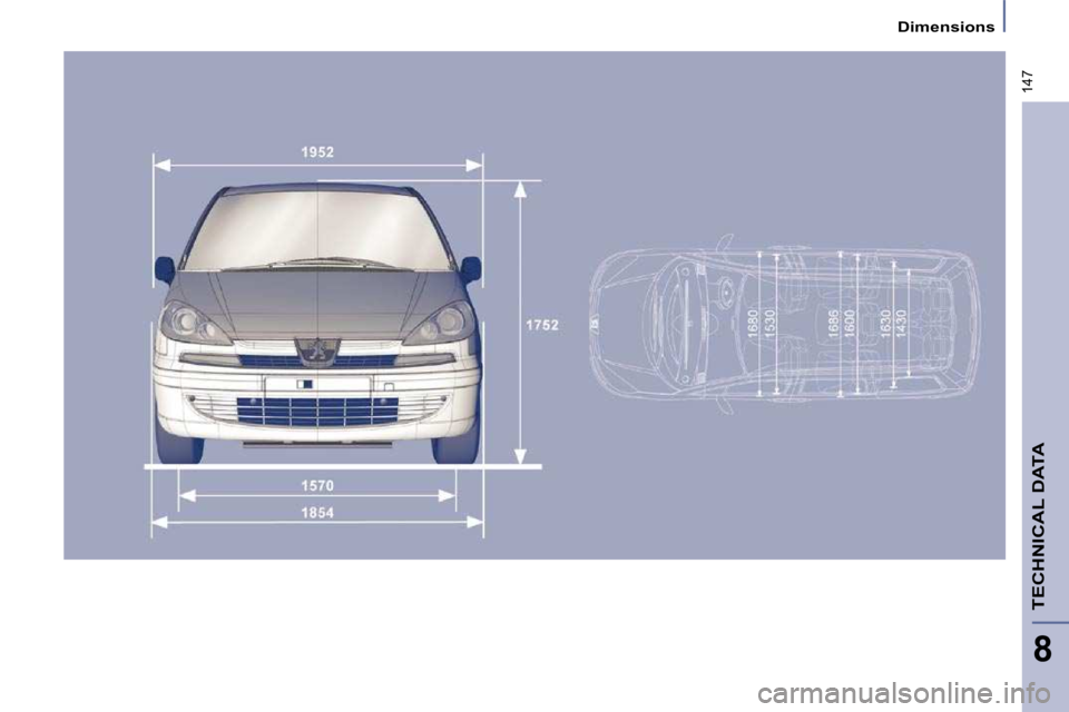 PEUGEOT 807 2009.5.  Owners Manual 147
8
 Dimensions 
TECHNICAL DATA  