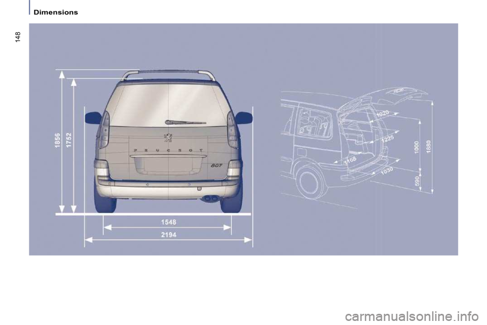 PEUGEOT 807 2009.5.  Owners Manual 148
    Dimensions      