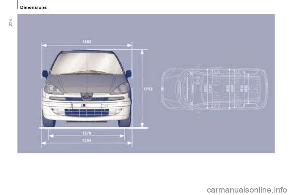 PEUGEOT 807 2008.5  Owners Manual 224
   Dimensions     