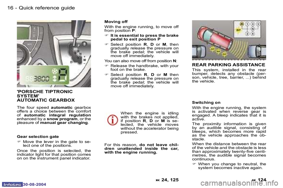 PEUGEOT 807 2004.5 User Guide �Q�u�i�c�k� �r�e�f�e�r�e�n�c�e� �g�u�i�d�e�1�6 �-
�3�0�-�0�8�-�2�0�0�4
�'�P�O�R�S�C�H�E� �T�I�P�T�R�O�N�I�C�  
�S�Y�S�T�E�M�'
�A�U�T�O�M�A�T�I�C� �G�E�A�R�B�O�X
�T�h�e�  �f�o�u�r�  �s�p�e�e�d�