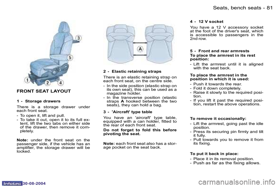 PEUGEOT 807 2004.5 Manual PDF �S�e�a�t�s�,� �b�e�n�c�h� �s�e�a�t�s�8�0 �-
�3�0�-�0�8�-�2�0�0�4
�8�1�S�e�a�t�s�,� �b�e�n�c�h� �s�e�a�t�s�-
�3�0�-�0�8�-�2�0�0�4
�F�R�O�N�T� �S�E�A�T� �L�A�Y�O�U�T
�1�  �-�  �S�t�o�r�a�g�e� �d�r�a�w�e