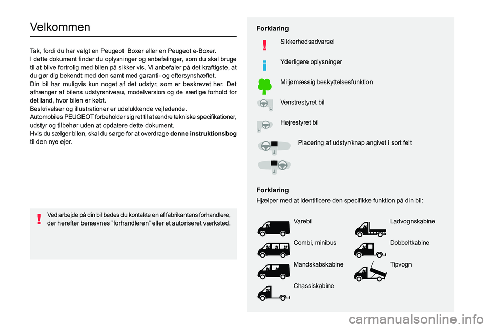 PEUGEOT BOXER 2021  Brugsanvisning (in Danish)   
 
 
 
 
 
    
 
    
 
    
 
  
   
   
 
   
Velkommen
Tak, fordi du har valgt en Peugeot  Boxer eller en Peugeot e-Boxer.
002C
0057
004700580003
0027004C00510003
00440049
004700480057
0025
0024