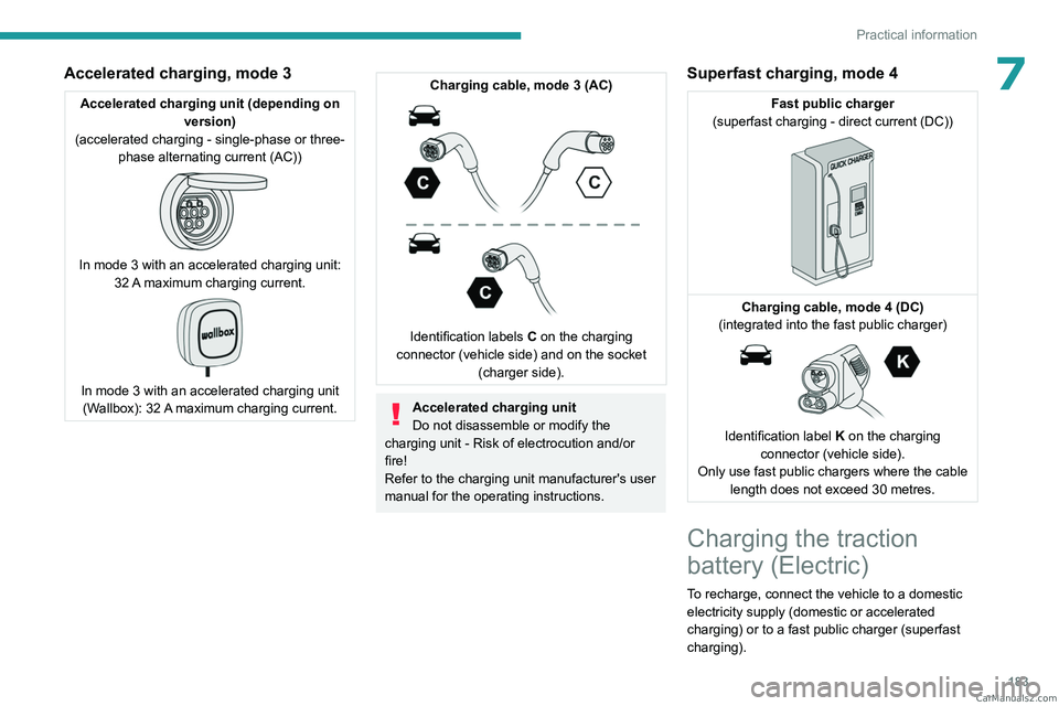 PEUGEOT EXPERT 2023 Owners Manual 183
Practical information
7Accelerated charging, mode 3
Accelerated charging unit (depending on version)
(accelerated charging - single-phase or three- phase alternating current (AC))
In mode 3 wi PEUGEOT EXPERT 2023 Owners Manual 183
Practical information
7Accelerated charging, mode 3
Accelerated charging unit (depending on version)
(accelerated charging - single-phase or three- phase alternating current (AC))
In mode 3 wi