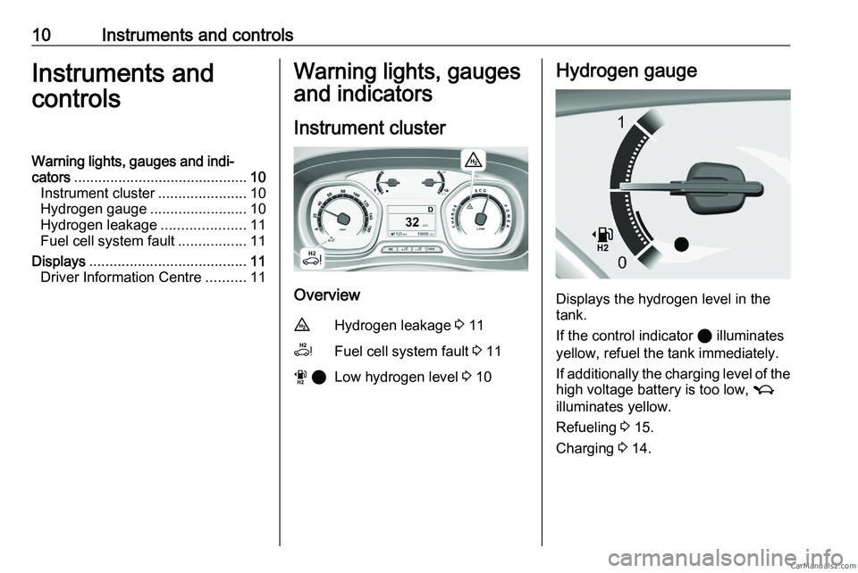 PEUGEOT EXPERT 2023 Owners Manual 10 Instruments and controls
Instruments and
controls
Warning lights, gauges and indi‐ cators ........................................... 10
Instrument cluster ......................10
Hydrogen gauge PEUGEOT EXPERT 2023 Owners Manual 10 Instruments and controls
Instruments and
controls
Warning lights, gauges and indi‐ cators ........................................... 10
Instrument cluster ......................10
Hydrogen gauge
