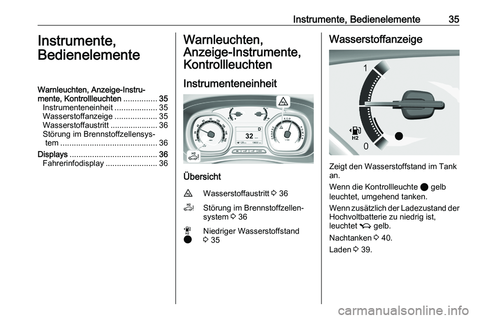 PEUGEOT EXPERT 2023 Betriebsanleitungen (in German) Instrumente, Bedienelemente 35
Instrumente,
Bedienelemente
Warnleuchten, Anzeige-Instru‐
mente, Kontrollleuchten ...............35
Instrumenteneinheit ...................35
Wasserstoffanzeige ...... PEUGEOT EXPERT 2023 Betriebsanleitungen (in German) Instrumente, Bedienelemente 35
Instrumente,
Bedienelemente
Warnleuchten, Anzeige-Instru‐
mente, Kontrollleuchten ...............35
Instrumenteneinheit ...................35
Wasserstoffanzeige ......