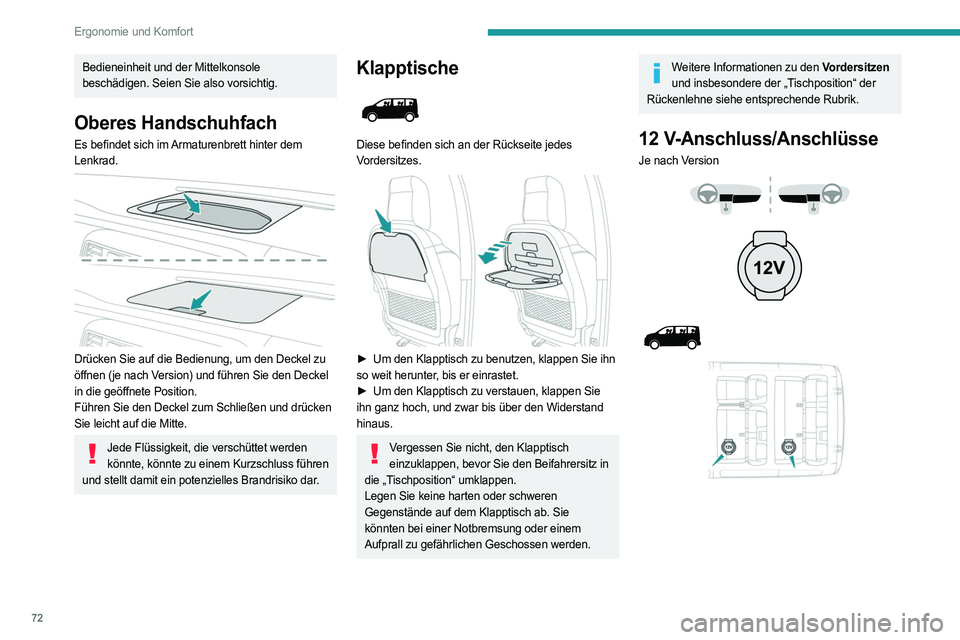 PEUGEOT EXPERT 2023 Betriebsanleitungen (in German) 72
Ergonomie und Komfort
Bedieneinheit und der Mittelkonsole
beschädigen. Seien Sie also vorsichtig.
Oberes Handschuhfach
Es befindet sich im Armaturenbrett hinter dem
Lenkrad.
Drücken Sie auf PEUGEOT EXPERT 2023 Betriebsanleitungen (in German) 72
Ergonomie und Komfort
Bedieneinheit und der Mittelkonsole
beschädigen. Seien Sie also vorsichtig.
Oberes Handschuhfach
Es befindet sich im Armaturenbrett hinter dem
Lenkrad.
Drücken Sie auf