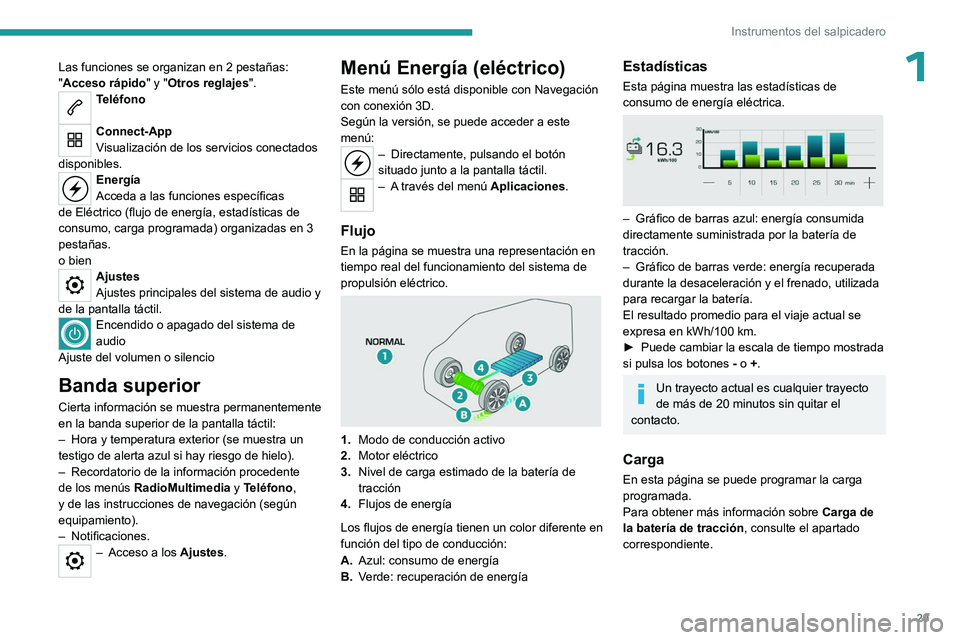 PEUGEOT EXPERT 2023 Manual del propietario (in Spanish) 29
Instrumentos del salpicadero
1Las funciones se organizan en 2 pestañas:
"Acceso rápido" y "Otros reglajes".
Teléfono
Connect-App
Visualización de los servicios conectados
dis PEUGEOT EXPERT 2023 Manual del propietario (in Spanish) 29
Instrumentos del salpicadero
1Las funciones se organizan en 2 pestañas:
"Acceso rápido" y "Otros reglajes".
Teléfono
Connect-App
Visualización de los servicios conectados
dis