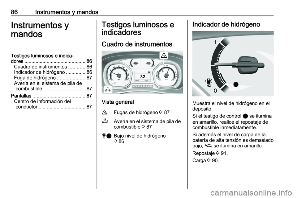 PEUGEOT EXPERT 2023  Manual del propietario (in Spanish) 86 Instrumentos y mandos
Instrumentos y
mandos
Testigos luminosos e indica‐
dores ............................................ 86
Cuadro de instrumentos ............86
Indicador de hidrógeno ......