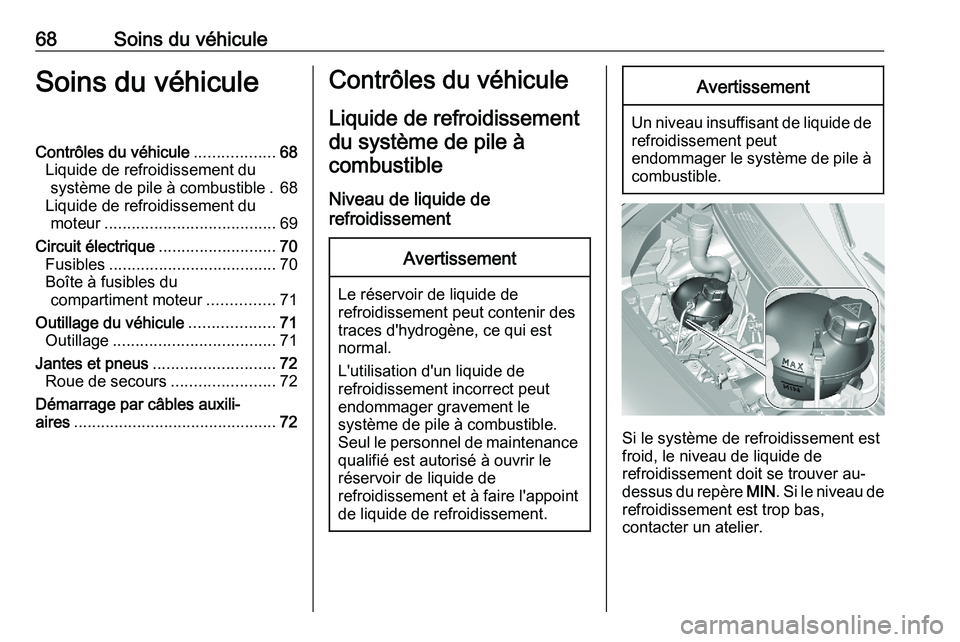 PEUGEOT EXPERT 2023 Manuel du propriétaire (in French) 68 Soins du véhicule
Soins du véhicule
Contrôles du véhicule ..................68
Liquide de refroidissement du système de pile à combustible
. 68
Liquide de refroidissement du moteur .......... PEUGEOT EXPERT 2023 Manuel du propriétaire (in French) 68 Soins du véhicule
Soins du véhicule
Contrôles du véhicule ..................68
Liquide de refroidissement du système de pile à combustible
. 68
Liquide de refroidissement du moteur ..........