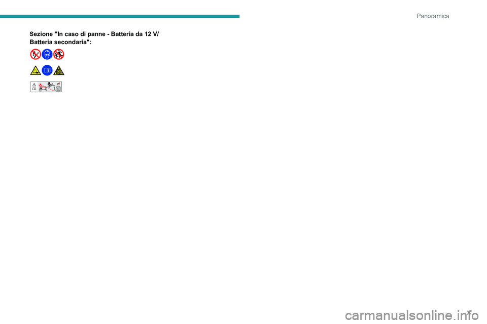 PEUGEOT EXPERT 2023  Manuale duso (in Italian) 7
Panoramica
Sezione "In caso di panne - Batteria da 12 V/
Batteria secondaria":
 
 
 
 
 
24V12V    