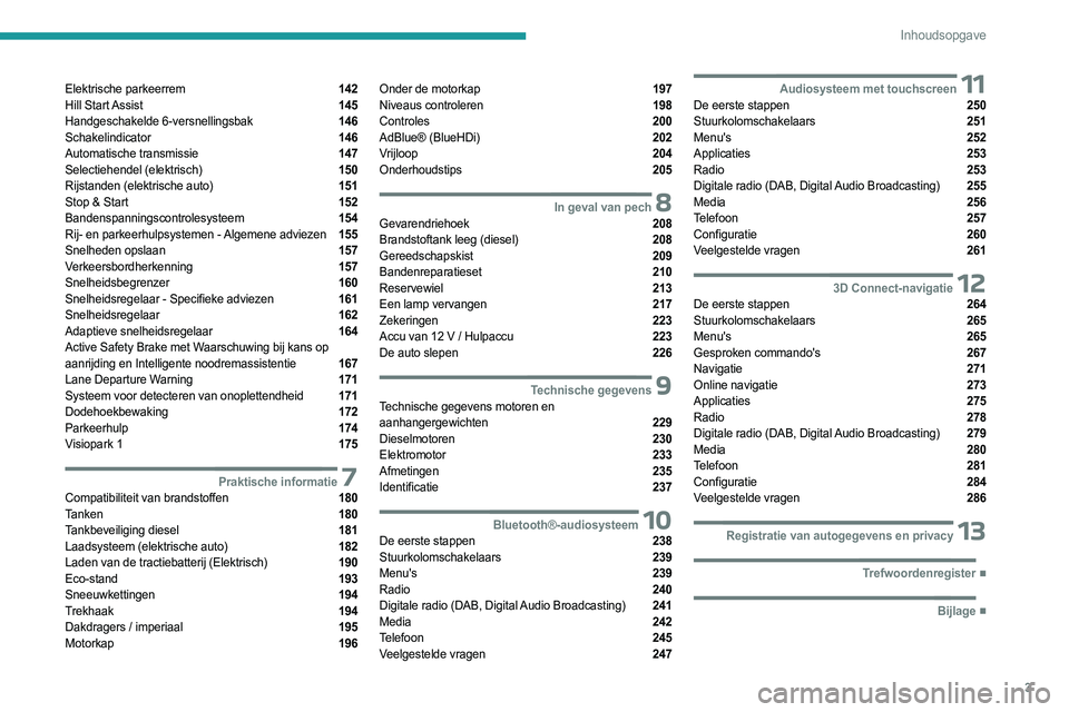 PEUGEOT EXPERT 2023  Instructieboekje (in Dutch) 3
Inhoudsopgave
Elektrische parkeerrem  142
Hill  Start Assist  145
Handgeschakelde 6-versnellingsbak  146
Schakelindicator  146
Automatische transmissie  147
Selectiehendel (elektrisch)  150
Rijstand