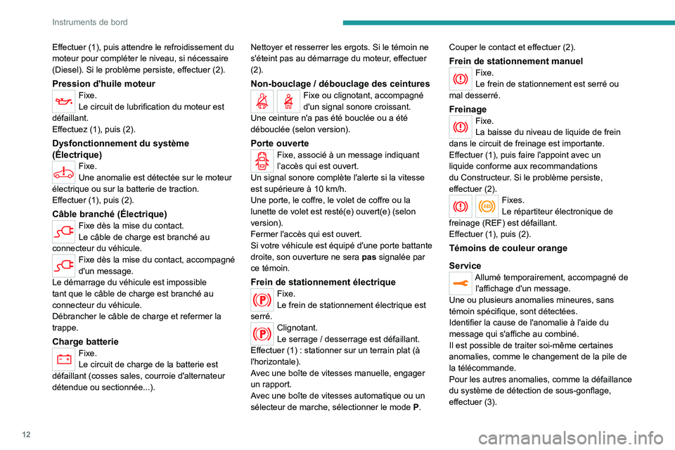 PEUGEOT EXPERT 2022 Manuel du propriétaire (in French) 12
Instruments de bord
Effectuer (1), puis attendre le refroidissement du
moteur pour compléter le niveau, si nécessaire
(Diesel). Si le problème persiste, effectuer (2).
Pression d'huile mot PEUGEOT EXPERT 2022 Manuel du propriétaire (in French) 12
Instruments de bord
Effectuer (1), puis attendre le refroidissement du
moteur pour compléter le niveau, si nécessaire
(Diesel). Si le problème persiste, effectuer (2).
Pression d'huile mot