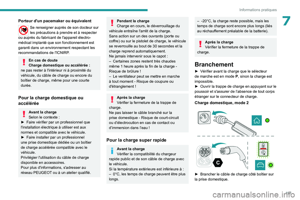 PEUGEOT EXPERT 2022 Manuel du propriétaire (in French) 197
Informations pratiques
7Porteur d'un pacemaker ou équivalent
Se renseigner auprès de son docteur sur
les précautions à prendre et à respecter
ou auprès du fabricant de l'appareil à PEUGEOT EXPERT 2022 Manuel du propriétaire (in French) 197
Informations pratiques
7Porteur d'un pacemaker ou équivalent
Se renseigner auprès de son docteur sur
les précautions à prendre et à respecter
ou auprès du fabricant de l'appareil Ã