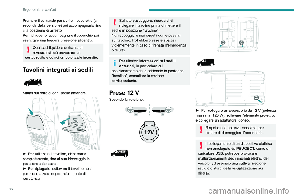 PEUGEOT EXPERT 2022 Manuale duso (in Italian) 72
Ergonomia e confort
Premere il comando per aprire il coperchio (a
seconda della versione) poi accompagnarlo fino
alla posizione di arresto.
Per richiuderlo, accompagnare il coperchio poi
esercit PEUGEOT EXPERT 2022 Manuale duso (in Italian) 72
Ergonomia e confort
Premere il comando per aprire il coperchio (a
seconda della versione) poi accompagnarlo fino
alla posizione di arresto.
Per richiuderlo, accompagnare il coperchio poi
esercit