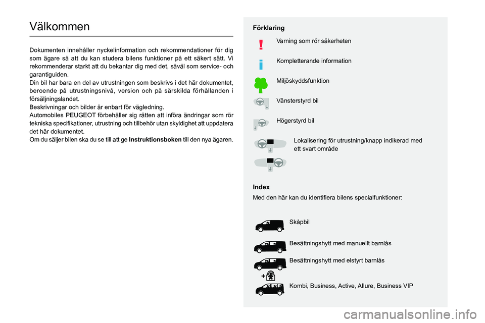 PEUGEOT EXPERT 2022 Bruksanvisningar (in Swedish)
Välkommen
Dokumenten innehåller nyckelinformation och rekommendationer för d\
ig
som ägare så att du kan studera bilens funktioner på ett s PEUGEOT EXPERT 2022 Bruksanvisningar (in Swedish)
Välkommen
Dokumenten innehåller nyckelinformation och rekommendationer för d\
ig
som ägare så att du kan studera bilens funktioner på ett s