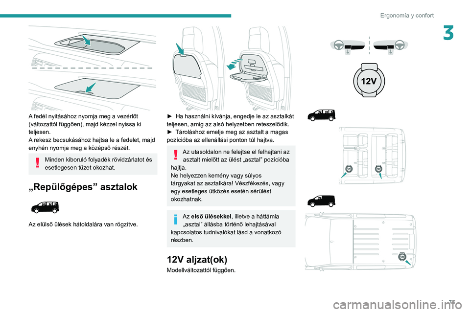 PEUGEOT EXPERT 2021 Kezelési útmutató (in Hungarian) 73
Ergonomía y confort
3
A fedél nyitásához nyomja meg a vezérlőt
(változattól függően), majd kézzel nyissa ki
teljesen.
A rekesz becsukásához hajtsa le a fedelet, majd
enyhén nyomj PEUGEOT EXPERT 2021 Kezelési útmutató (in Hungarian) 73
Ergonomía y confort
3
A fedél nyitásához nyomja meg a vezérlőt
(változattól függően), majd kézzel nyissa ki
teljesen.
A rekesz becsukásához hajtsa le a fedelet, majd
enyhén nyomj