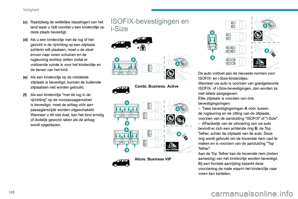 PEUGEOT EXPERT 2021 Instructieboekje (in Dutch) 128
Veiligheid
(c)Raadpleeg de wettelijke bepalingen van het
land waar u rijdt voordat u een kinderzitje op
deze plaats bevestigt.
(d) Als u een kinderzitje met de rug of het
gezicht in de rijricht PEUGEOT EXPERT 2021 Instructieboekje (in Dutch) 128
Veiligheid
(c)Raadpleeg de wettelijke bepalingen van het
land waar u rijdt voordat u een kinderzitje op
deze plaats bevestigt.
(d) Als u een kinderzitje met de rug of het
gezicht in de rijricht