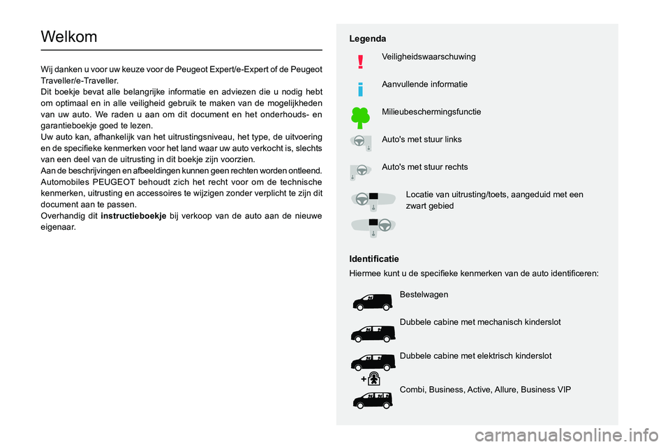 PEUGEOT EXPERT 2021 Instructieboekje (in Dutch)
Welkom
Wij danken u voor uw keuze voor de Peugeot Expert/e-Expert of de Peugeot
Traveller/e-Traveller.
Dit boekje bevat alle belangrijke informati PEUGEOT EXPERT 2021 Instructieboekje (in Dutch)
Welkom
Wij danken u voor uw keuze voor de Peugeot Expert/e-Expert of de Peugeot
Traveller/e-Traveller.
Dit boekje bevat alle belangrijke informati