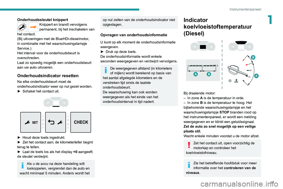 PEUGEOT EXPERT 2021 Instructieboekje (in Dutch) 19
Instrumentenpaneel
1Onderhoudssleutel knippertKnippert en brandt vervolgens
permanent, bij het inschakelen van
het contact.
(Bij uitvoeringen met de BlueHDi-dieselmotor,
in combinatie met het wa PEUGEOT EXPERT 2021 Instructieboekje (in Dutch) 19
Instrumentenpaneel
1Onderhoudssleutel knippertKnippert en brandt vervolgens
permanent, bij het inschakelen van
het contact.
(Bij uitvoeringen met de BlueHDi-dieselmotor,
in combinatie met het wa