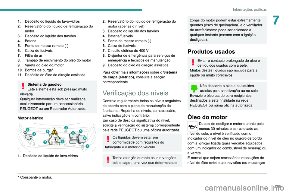 PEUGEOT EXPERT 2021 Manual de utilização (in Portuguese) 205
Informações práticas
71.Depósito do líquido do lava-vidros
2. Reservatório do líquido de refrigeração do
motor
3. Depósito do líquido dos travões
4. Bateria
5. Ponto de massa remoto ( PEUGEOT EXPERT 2021 Manual de utilização (in Portuguese) 205
Informações práticas
71.Depósito do líquido do lava-vidros
2. Reservatório do líquido de refrigeração do
motor
3. Depósito do líquido dos travões
4. Bateria
5. Ponto de massa remoto (