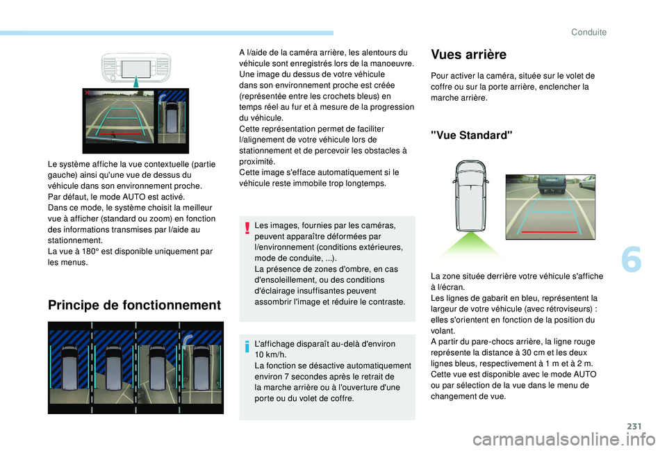 PEUGEOT EXPERT 2018 Manuel du propriétaire (in French) 231
Principe de fonctionnement
Les images, fournies par les caméras,
peuvent apparaître déformées par
l
/en
vironnement (conditions extérieures,
mode de conduite,
...).
La présence de zone PEUGEOT EXPERT 2018 Manuel du propriétaire (in French) 231
Principe de fonctionnement
Les images, fournies par les caméras,
peuvent apparaître déformées par
l
/en
vironnement (conditions extérieures,
mode de conduite,
...).
La présence de zone