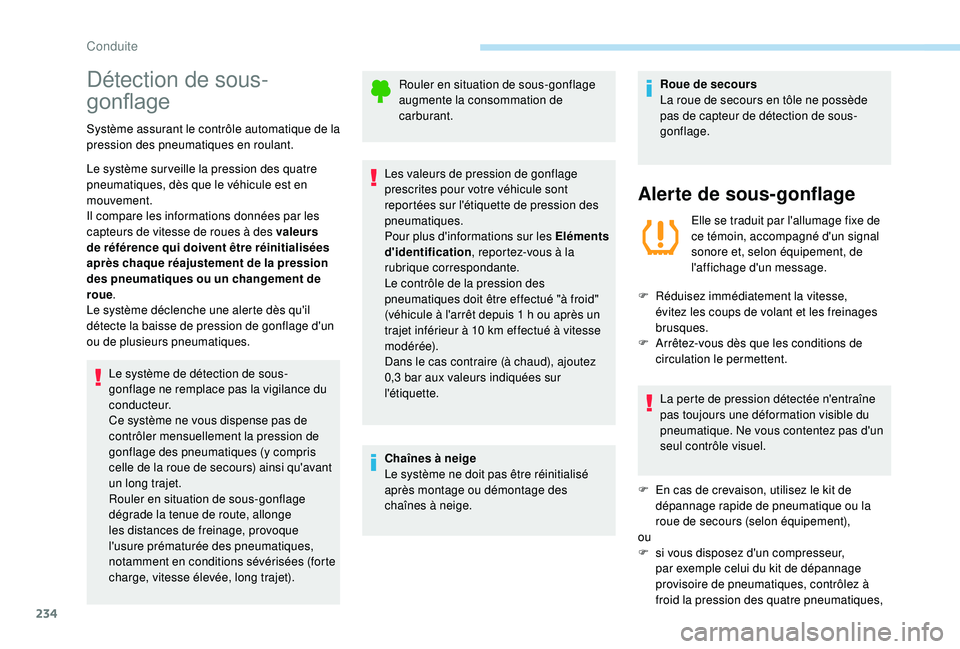 PEUGEOT EXPERT 2018 Manuel du propriétaire (in French) 234
Détection de sous-
gonflage
Système assurant le contrôle automatique de la
pression des pneumatiques en roulant.
Le système sur veille la pression des quatre
pneumatiques, dès que le véhic PEUGEOT EXPERT 2018 Manuel du propriétaire (in French) 234
Détection de sous-
gonflage
Système assurant le contrôle automatique de la
pression des pneumatiques en roulant.
Le système sur veille la pression des quatre
pneumatiques, dès que le véhic