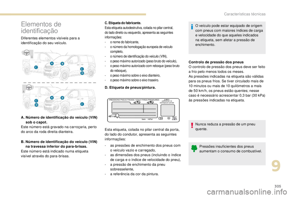 PEUGEOT EXPERT 2018 Manual de utilização (in Portuguese) 305
Elementos de
identificação
Diferentes elementos visíveis para a
identificação do seu veículo.
A.
N
úmero de identificação do veículo (VIN)
sob o capot.
Este número está gravado PEUGEOT EXPERT 2018 Manual de utilização (in Portuguese) 305
Elementos de
identificação
Diferentes elementos visíveis para a
identificação do seu veículo.
A.
N
úmero de identificação do veículo (VIN)
sob o capot.
Este número está gravado