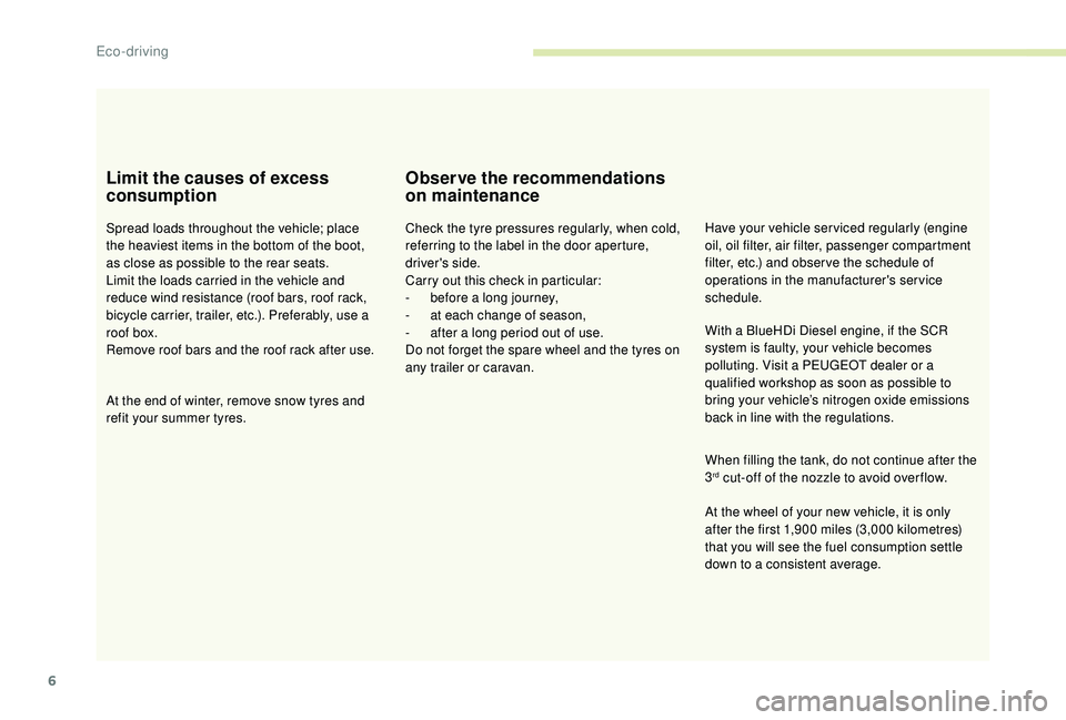 PEUGEOT PARTNER TEPEE ELECTRIC 2017 Service Manual 6
Limit the causes of excess
consumption
Spread loads throughout the vehicle; place
the heaviest items in the bottom of the boot,
as close as possible to the rear seats.
Limit the loads carried in PEUGEOT PARTNER TEPEE ELECTRIC 2017 Service Manual 6
Limit the causes of excess
consumption
Spread loads throughout the vehicle; place
the heaviest items in the bottom of the boot,
as close as possible to the rear seats.
Limit the loads carried in